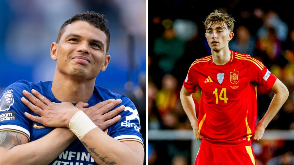 Split image - Thiago Silva acknowledging Chelsea supporters after final appearance for club and Dean Huijsen looks on during the UEFA Nations Leagu...