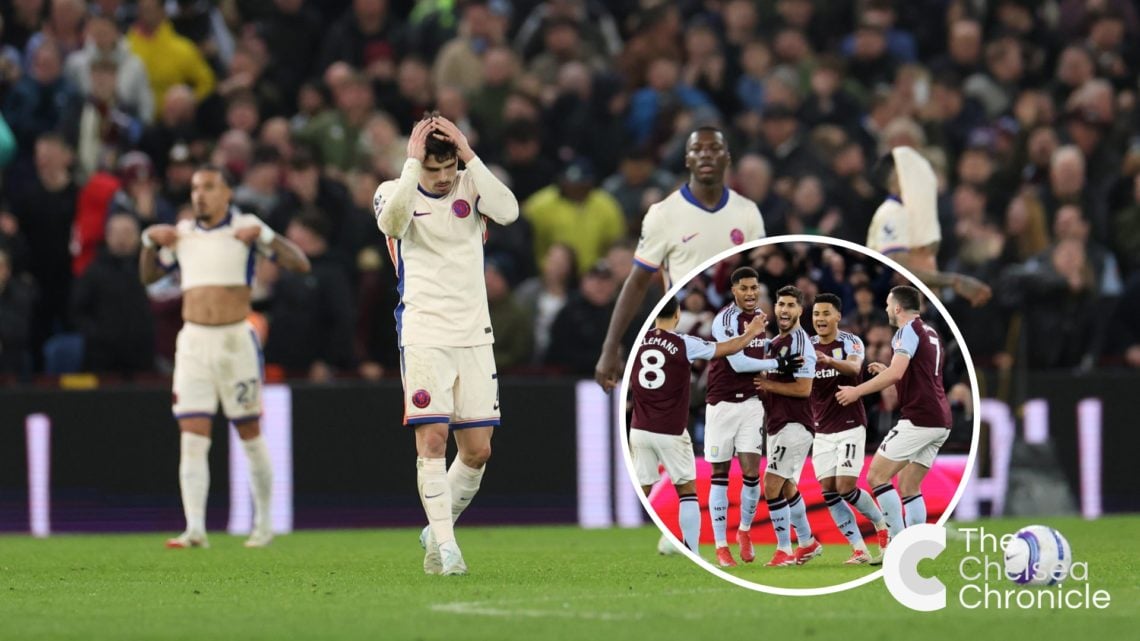 Pedro Neto of Chelsea shows dejection after Marco Asensio of Aston Villa (not pictured) scores his team's second goal during the Premier League mat...