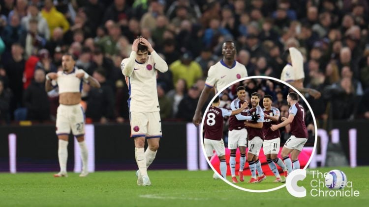 Pedro Neto of Chelsea shows dejection after Marco Asensio of Aston Villa (not pictured) scores his team's second goal during the Premier League mat...