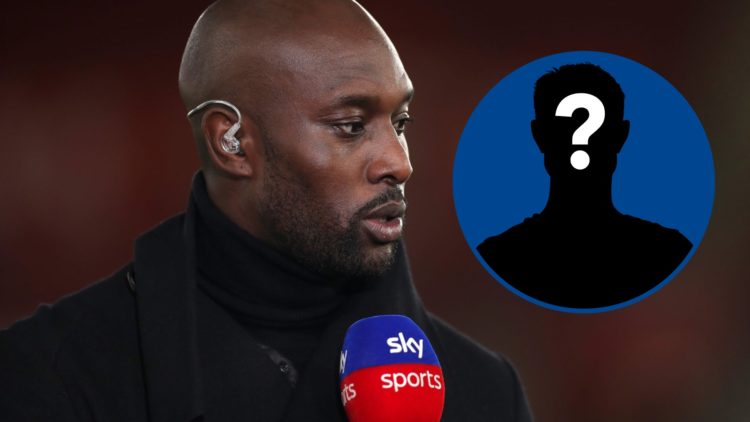 Carlton Cole speaks with Sky Sports during the Premier League match between Southampton FC and West Ham United, inset mystery player
