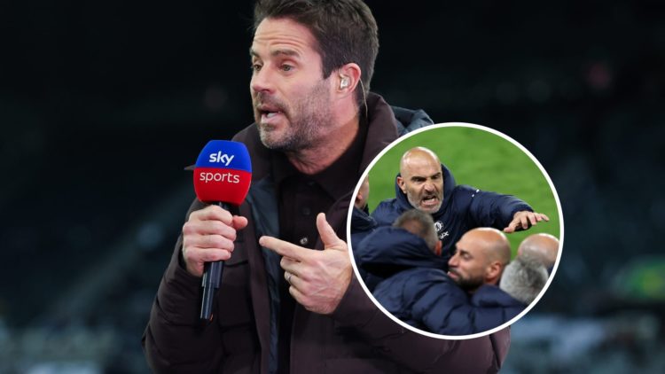 Sky Sports pundit Jamie Redknapp during the Carabao Cup Semi Final Second Leg match between Newcastle United and Arsenal. Enzo Maresca, Manager of ...