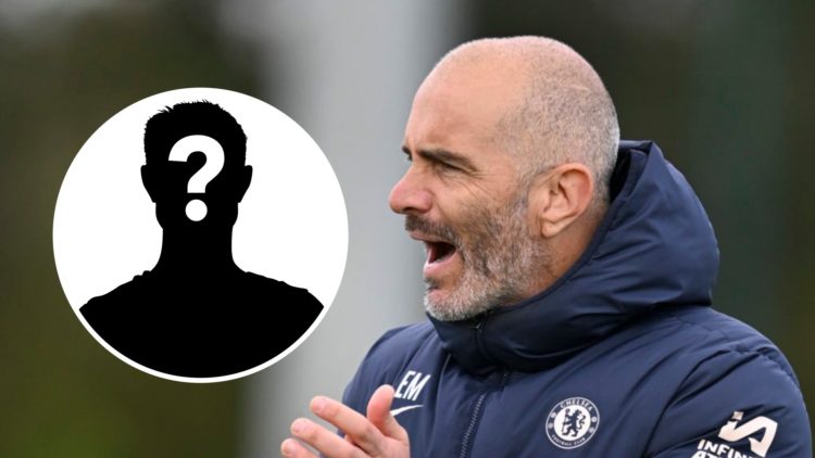Chelsea manager Enzo Maresca on the training ground. Inset, mystery football player