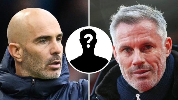 Picture one Chelsea manager Enzo Maresca during a Premier League match. Picture two pundit Jamie Carragher at a Premier League match. Inset, myster...