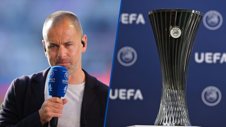 Split image - Joe Cole during friendly match between England and Bosnia & Herzegovina and a view of the UEFA Conference League trophy