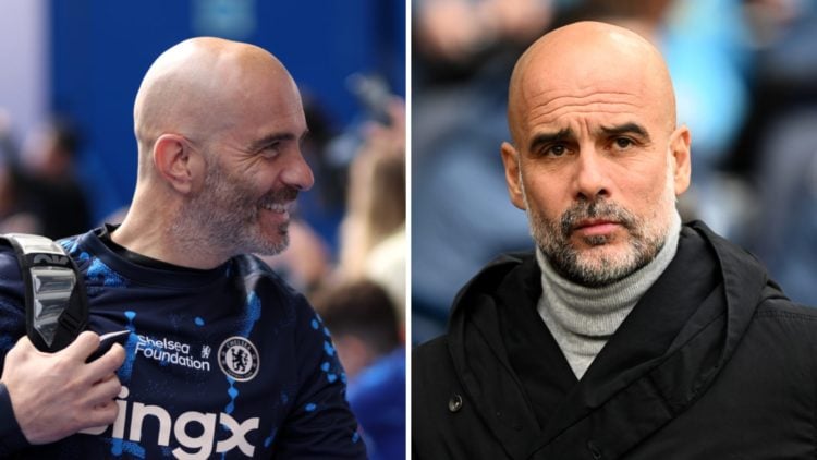 Picture one Chelsea manager Enzo Maresca arriving for a Premier League match. Picture two Manchester City manager Pep Guardiola in a Premier League...