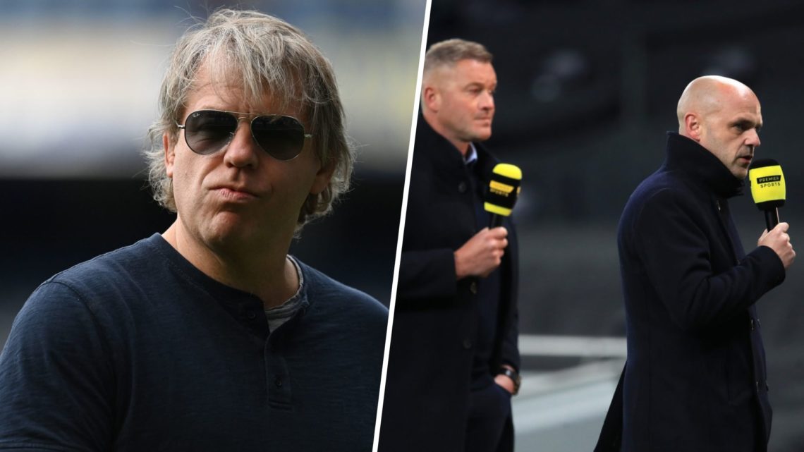 Split image - Chelsea owner Todd Boehly comes onto the pitch to join the lap of honour and Danny Murphy working as TV pundit for the BBC