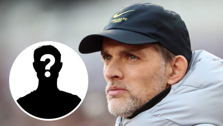 Thomas Tuchel as the Chelsea manager in the Premier League. Inset, mystery football player