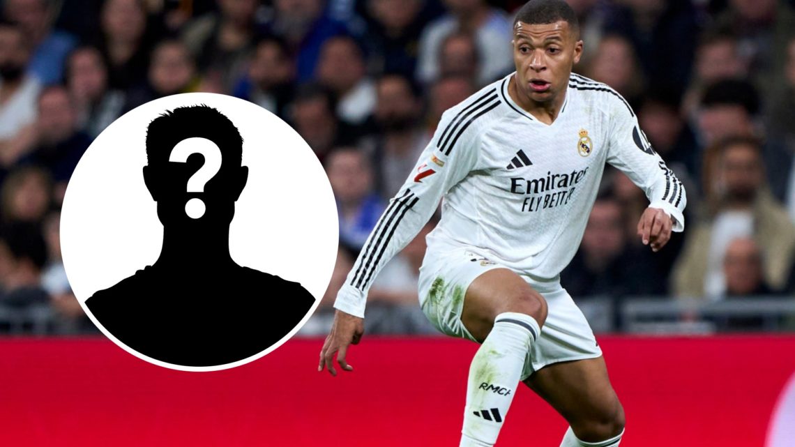 Real Madrid attacker Kylian Mbappe playing against Atletico Madrid in La Liga. Inset, mystery football player.