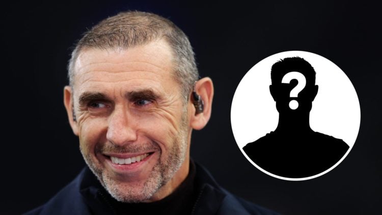 Martin Keown as a pundit at a Champions League match. Inset, mystery football playerz