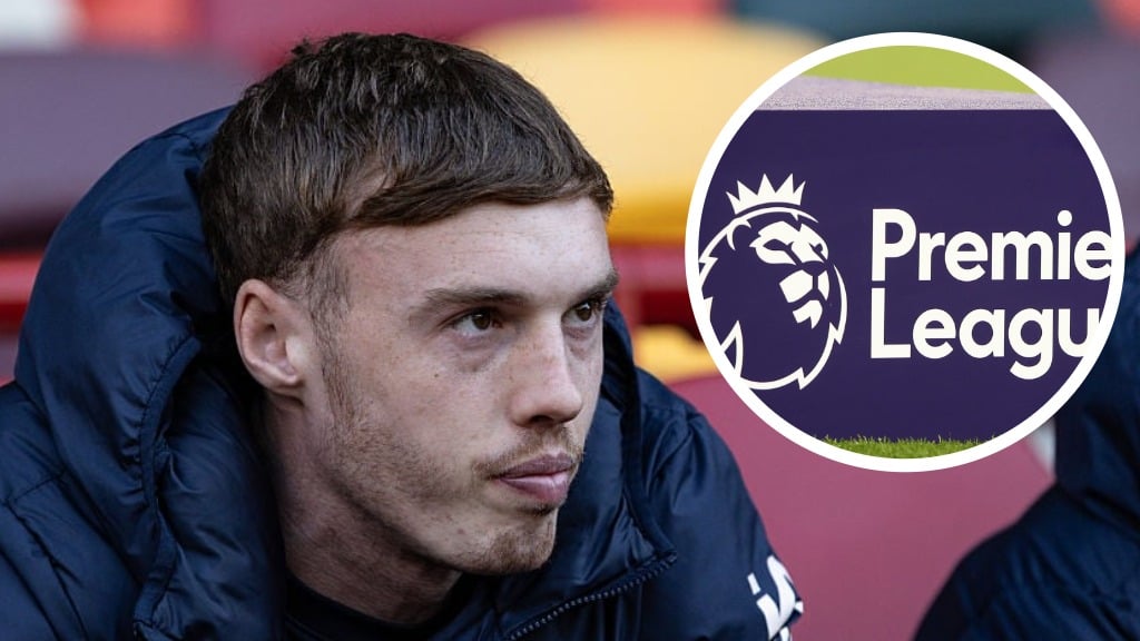Chelsea star Cole Palmer watching the Premier League match against Brentford. Inset, the Premier League logo