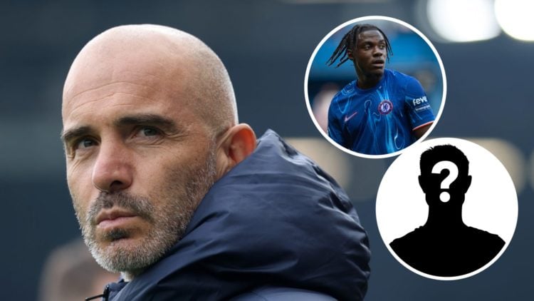 Chelsea manager Enzo Maresca against Fulham. Inset one, Chelsea midfielder Romeo Lavia against Manchester City. Inset two, mystery football player