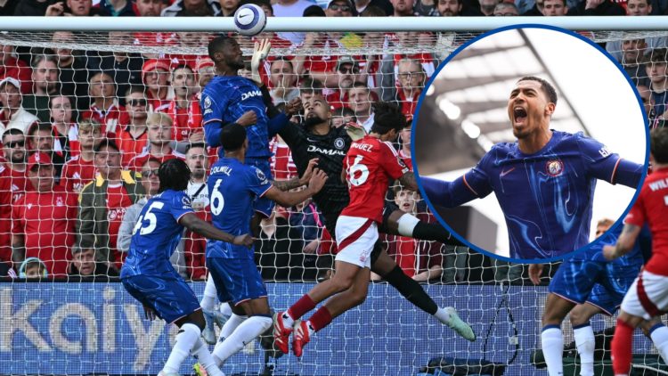 Chelsea goalkeeper Robert Sanchez makes save against Nottingham Forest, inset Levi Colwill celebrating after Chelsea's win vs Fulham