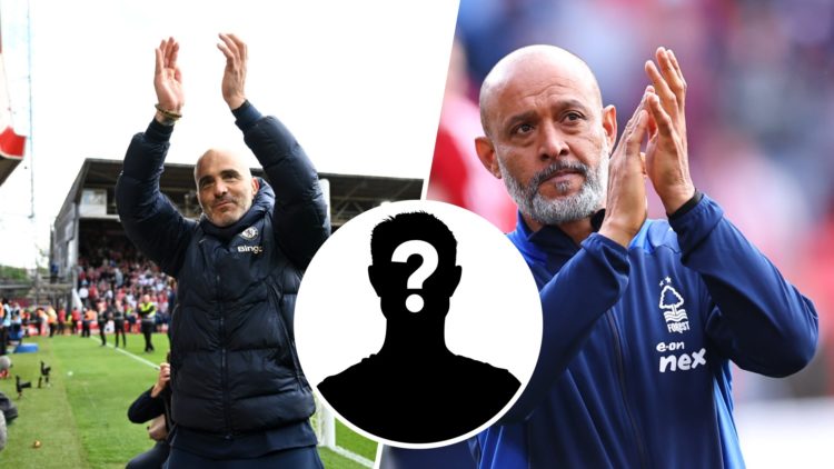 Nuno Espírito Santo the head coach / manager of Nottingham Forest applauds the fans at full time. Enzo Maresca, Manager of Chelsea, celebrates foll...