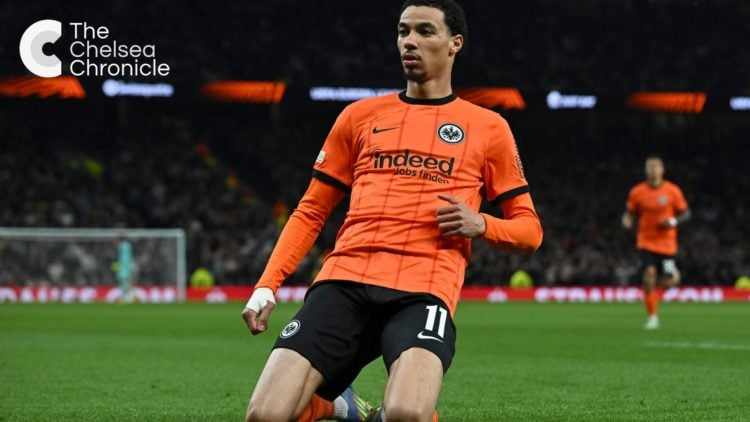 Eintracht Frankfurt striker Hugo Ekitike celebrates after goal against Tottenham