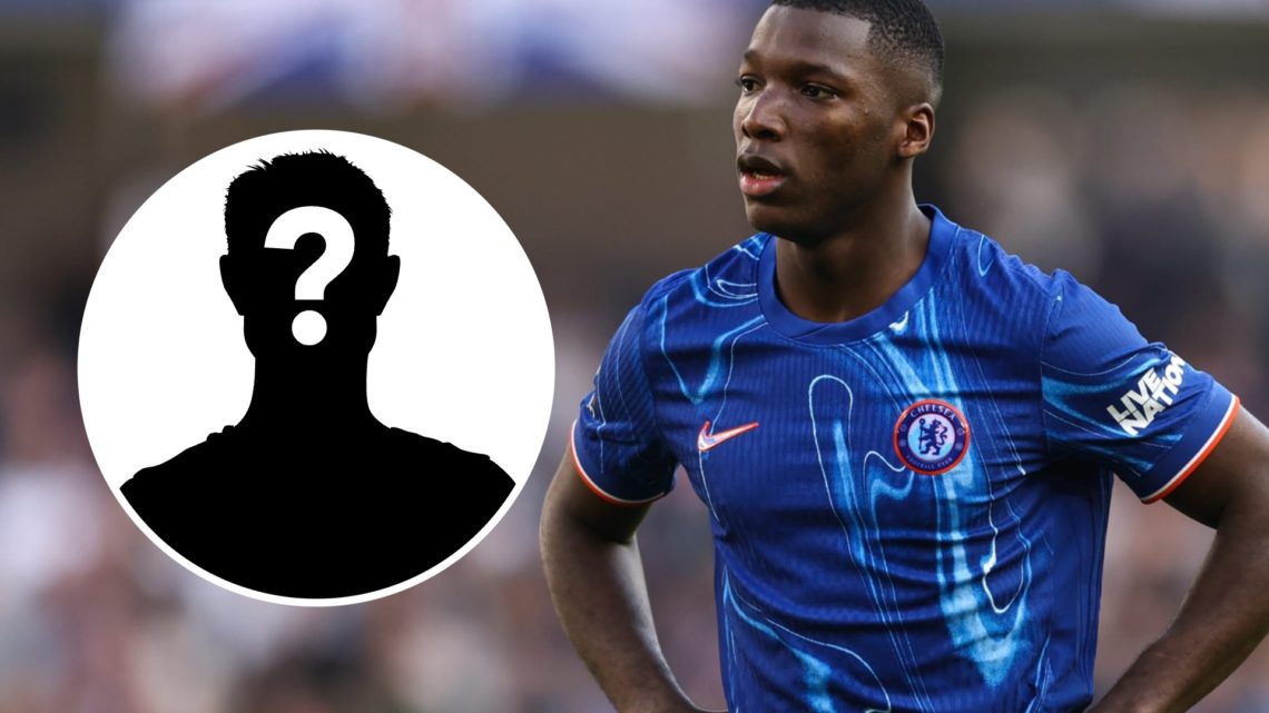 Chelsea midfielder Moises Caicedo playing in the Premier League. Inset, mystery football player