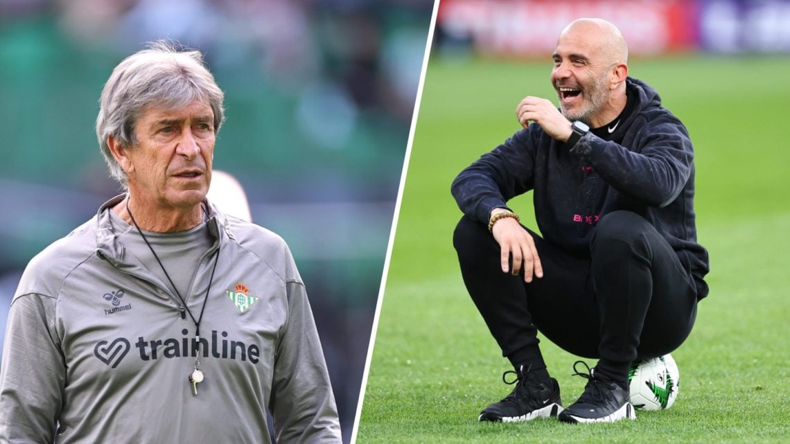 Enzo Maresca during a Chelsea training session before the Conference League final. Real Betis manager Manuel Pellegrini in a training session ahead...