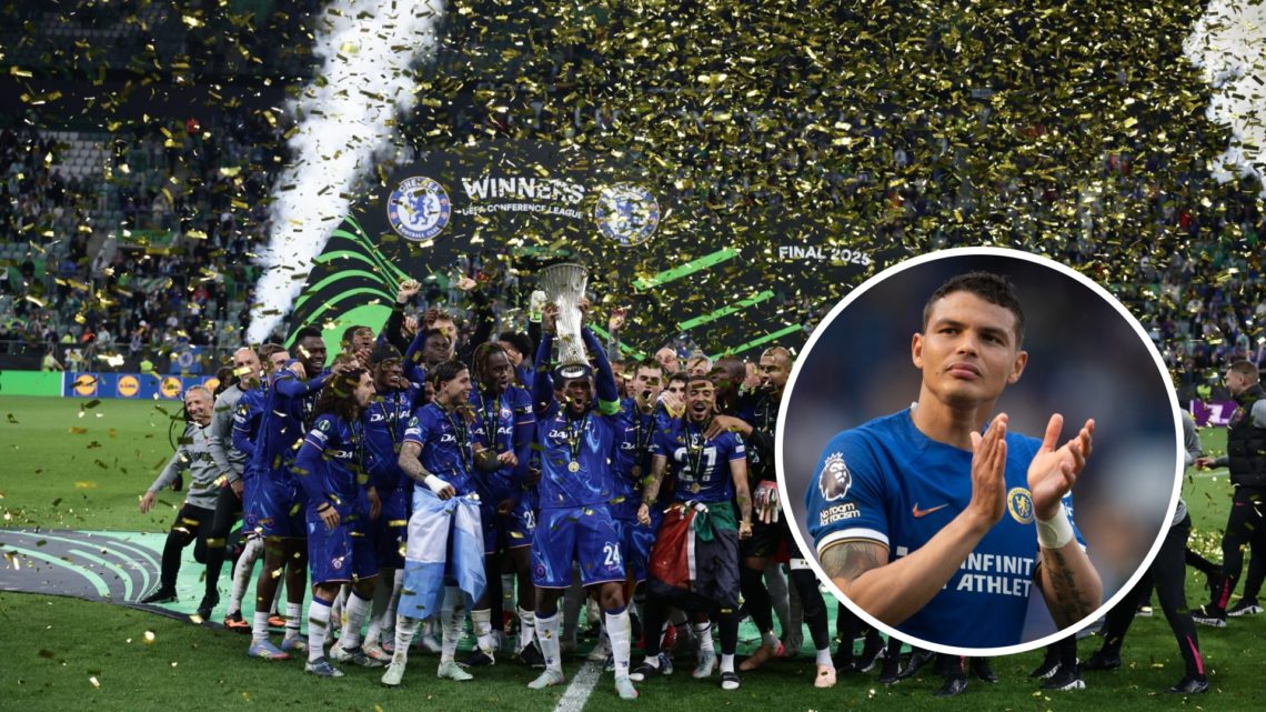 Thiago Silva reacts during Chelsea FC v AFC Bournemouth - Premier League. Chelsea lift Conference League trophy after Real Betis v Chelsea FC - UEF...