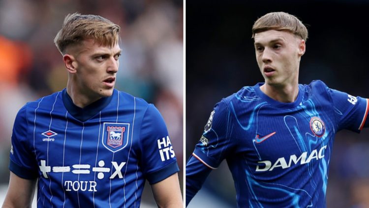 Picture one Ipswich Town striker Liam Delap playing in the Premier League. Picture two Chelsea attacker Cole Player playing in the Premier League.