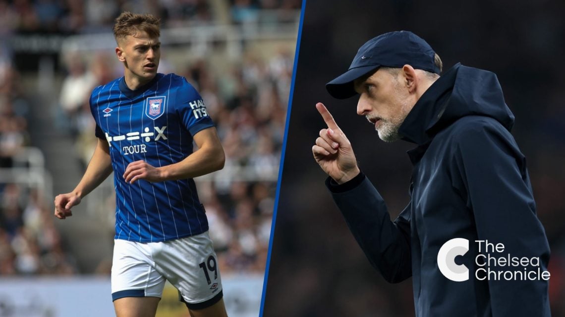 Split image - Ipswich Town's Liam Delap running during game and England manager Thomas Tuchel reacting during game