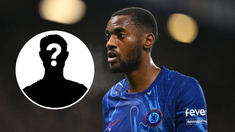 Tosin Adarabioyo playing for Chelsea in the Premier League. Inset, mystery football player