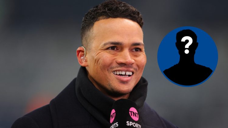 Jermaine Jenas holding TNT Sports microphone, inset mystery player