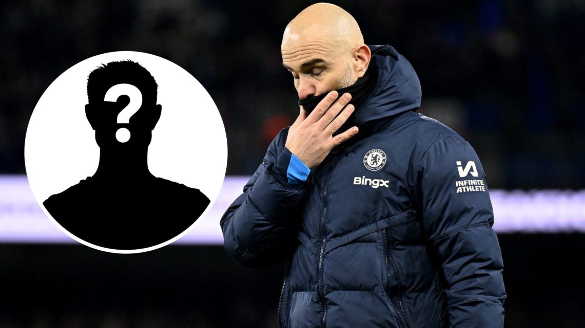 Chelsea manager Enzo Maresca looking disappointed, inset mystery player