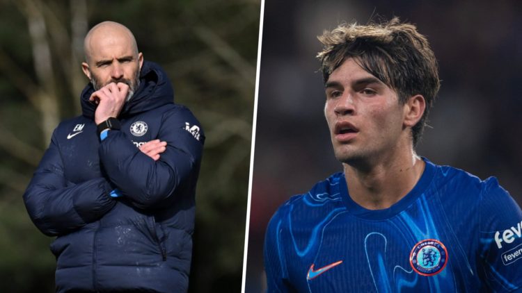 Picture one Chelsea manager Enzo Maresca at Cobham. Picture two Chelsea striker Marc Guiu playing in the Conference League
