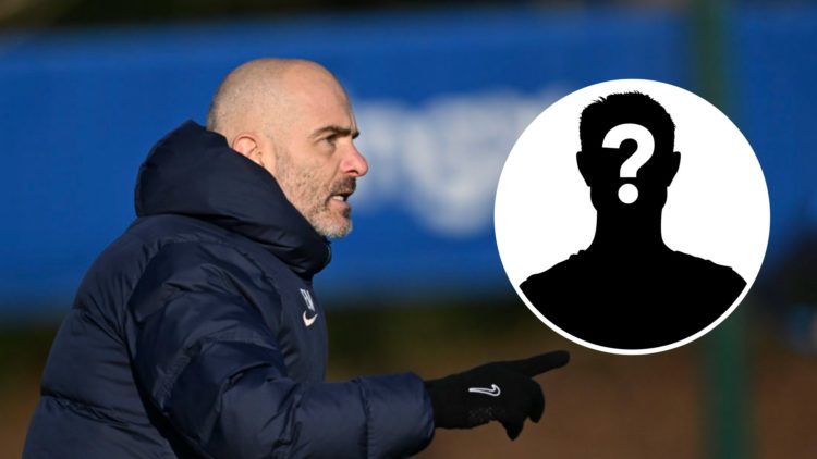 Chelsea manager Enzo Maresca on the training pitch. Inset, mystery football player