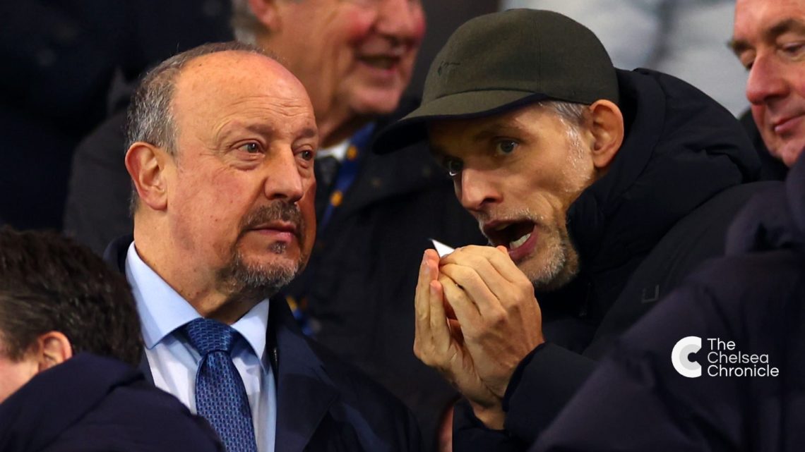 Former Chelsea managers Rafael Benitez and Thomas Tuchel in deep discussion