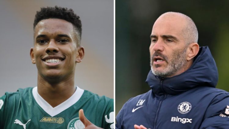 Picture one Estevao Willian playing for Palmeiras. Picture two Chelsea manager Enzo Maresca on the training pitchz