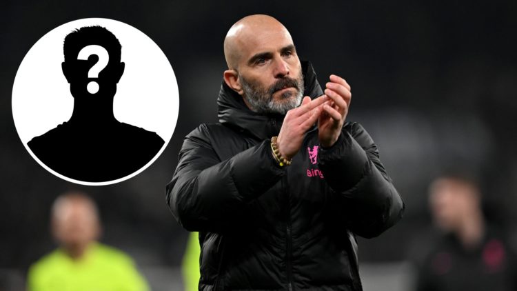 Chelsea manager Enzo Maresca clapping after Conference League game, inset mystery player