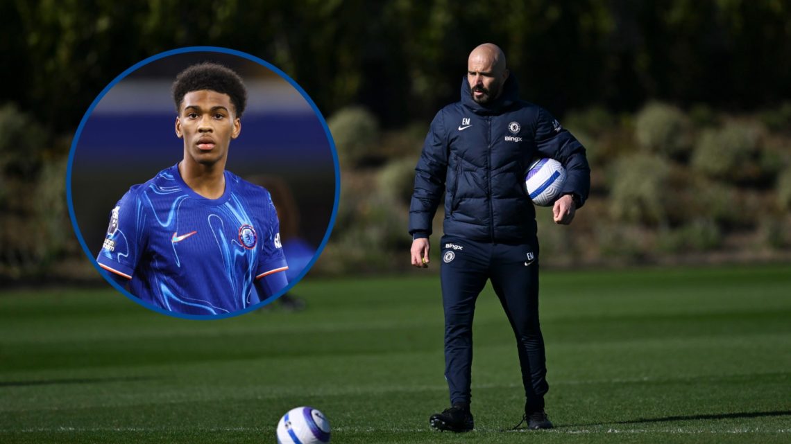 Chelsea manager Enzo Maresca taking training, inset Josh Acheampong during game vs Southampton
