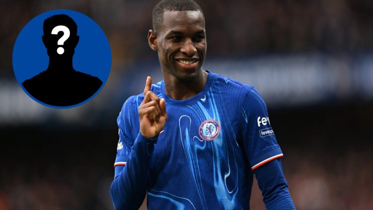 Chelsea striker Nicolas Jackson smiling during game against Aston Villa