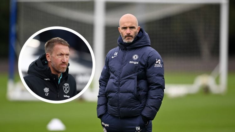 Chelsea manager Enzo Maresca on the training ground. West Ham manager Graham Potter in the Premier League