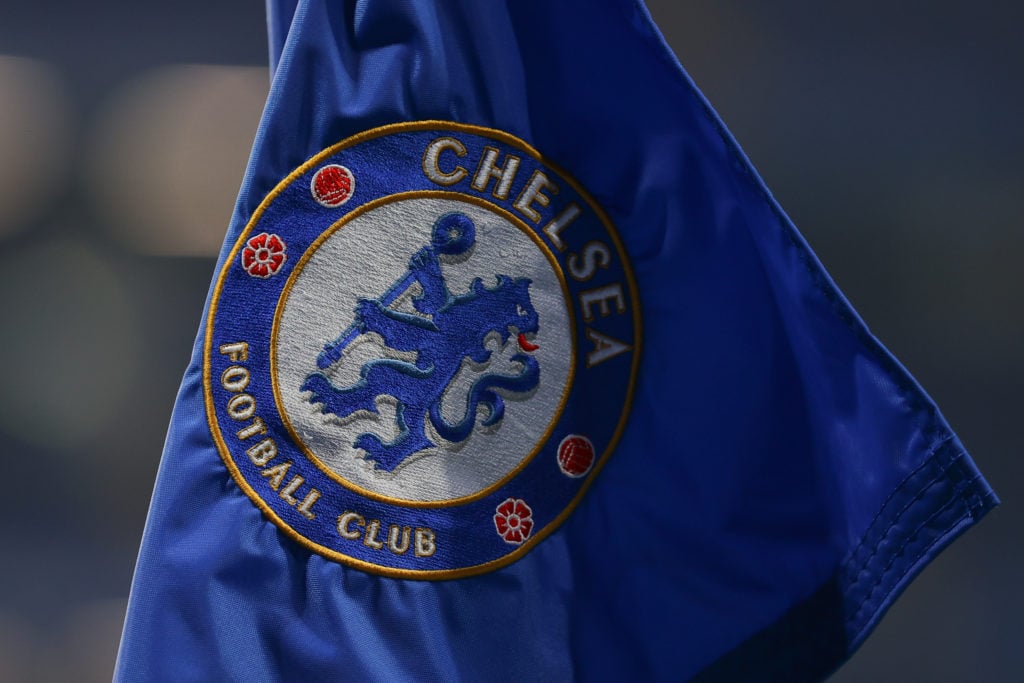 The Chelsea badge on a corner flag at Stamford Bridge