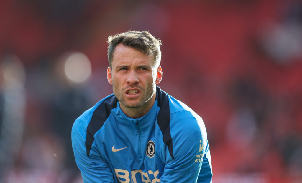 Marcus Bettinelli warms up ahead of Liverpool FC v Chelsea FC - Premier League
