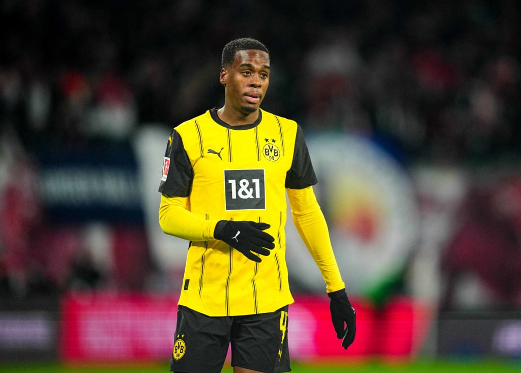 Jamie Gittens in action during RB Leipzig v Borussia Dortmund- 1. Bundesliga