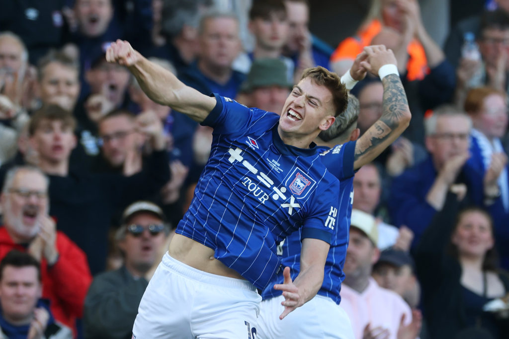 Liam Delap celebrates his goal during Ipswich Town FC v Wolverhampton Wanderers FC - Premier League