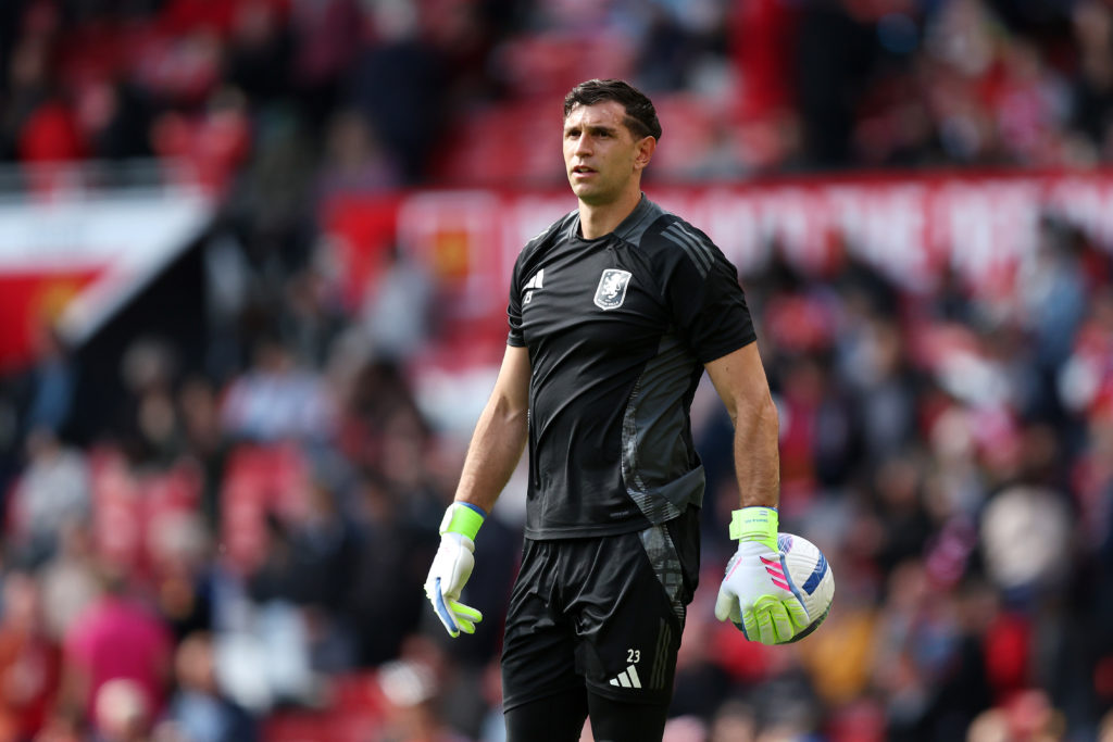 Emiliano Martinez looks on ahead of Manchester United FC v Aston Villa FC - Premier League