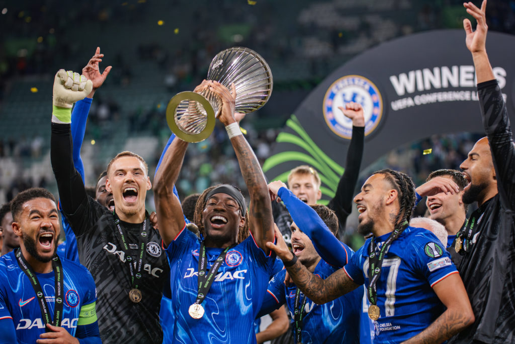 (L to R) Reece James, Filip Jorgensen, Noni Madueke and Malo