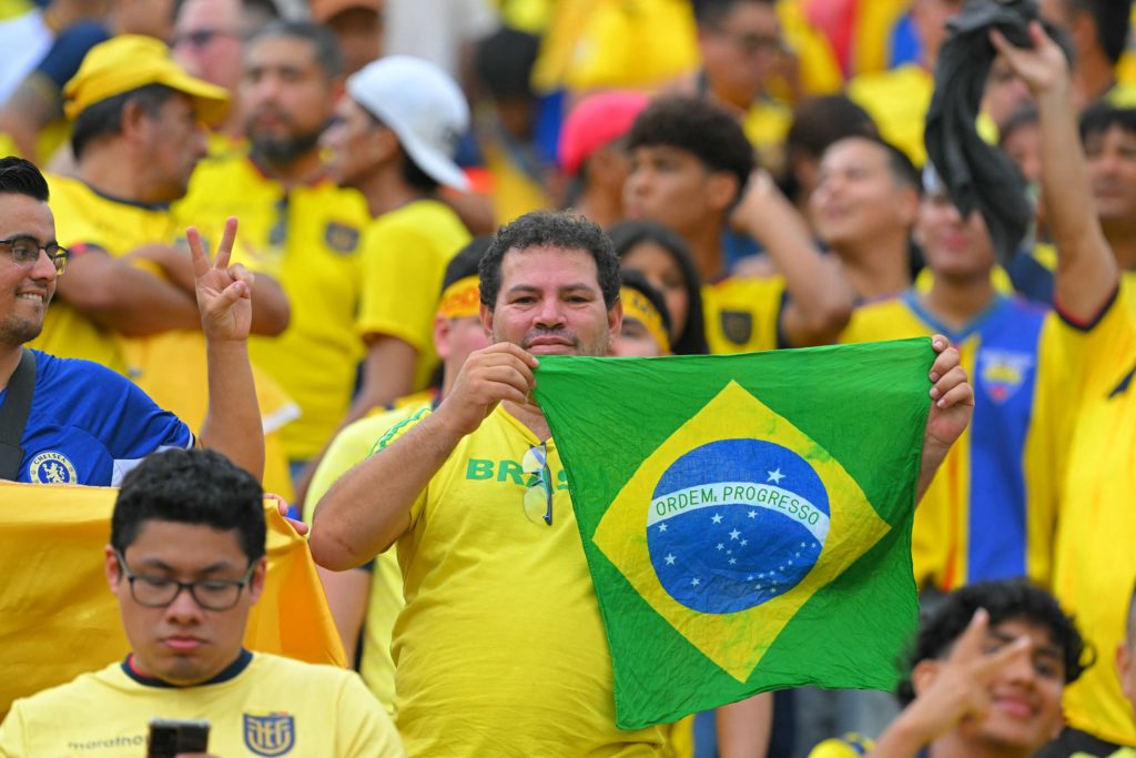 Fans in the crowd ahead of Brazil against Ecuador in a World Cup qualifier.