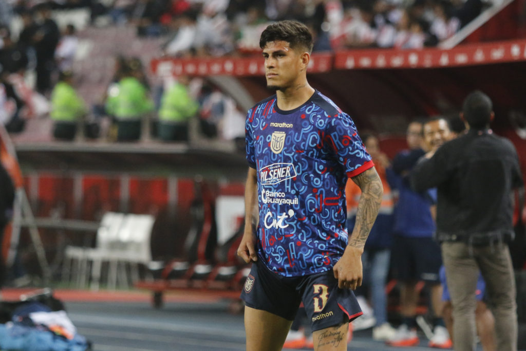 Piero Hincapie of Ecuador warms up prior to the FIFA World Cup 2026 Qualifier match between Peru and Ecuador
