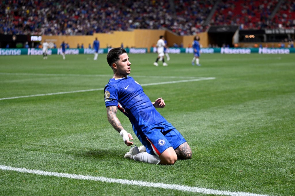 Enzo Fernandez celebrates scoring during Chelsea FC v Los Angeles Football Club: Group D - FIFA Club World Cup 2025