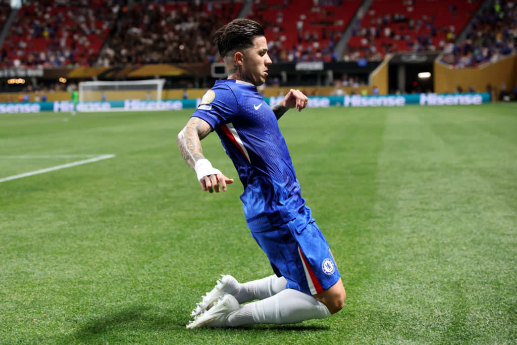 Enzo Fernandez celebrates his goal during Chelsea FC v Los Angeles Football Club: Group D - FIFA Club World Cup 2025