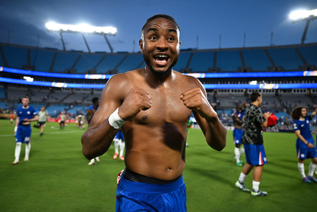 Christopher Nkunku celebrates after victory in Benfica SL v Chelsea FC: Round Of 16 - FIFA Club World Cup 2025