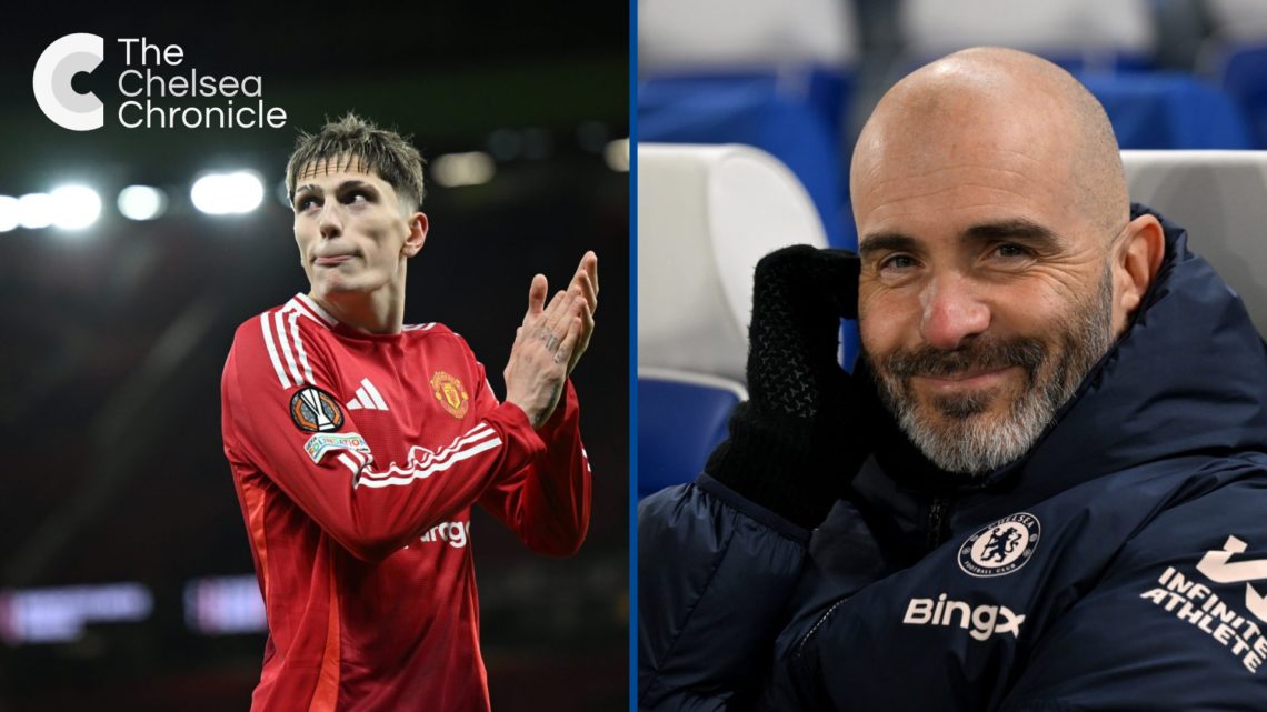 Split image - Manchester United winger Alejandro Garnacho clapping and Chelsea manager Enzo Maresca smiling