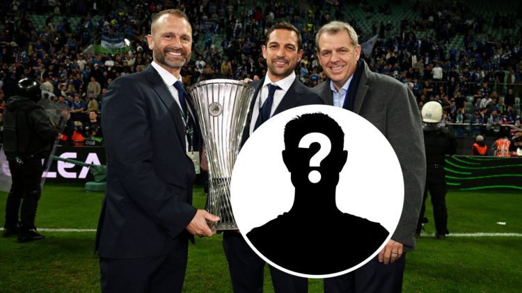 Todd Boehly, Paul Winstanley and Laurence Stewart celebrate after Real Betis Balompie v Chelsea FC - UEFA Conference League Final 2025