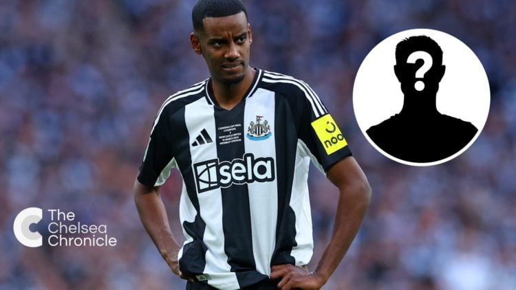 Alexander Isak looks on during Carabao Cup Final between Liverpool and Newcastle United, inset mystery player