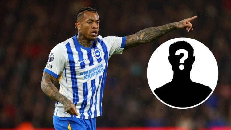 Igor Julio gestures during match between Bournemouth and Brighton, inset mystery player