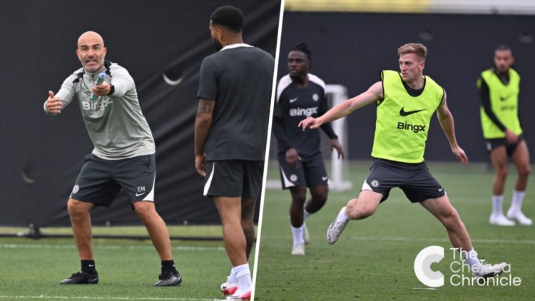 Enzo Maresca gives instructions during Chelsea FC Training Session - FIFA Club World Cup 2025. Liam Delap in action during Chelsea FC Training Sess...